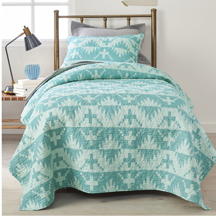 Pendleton Aqua Standard Cotton Reversible Coverlet / Bedspread Set